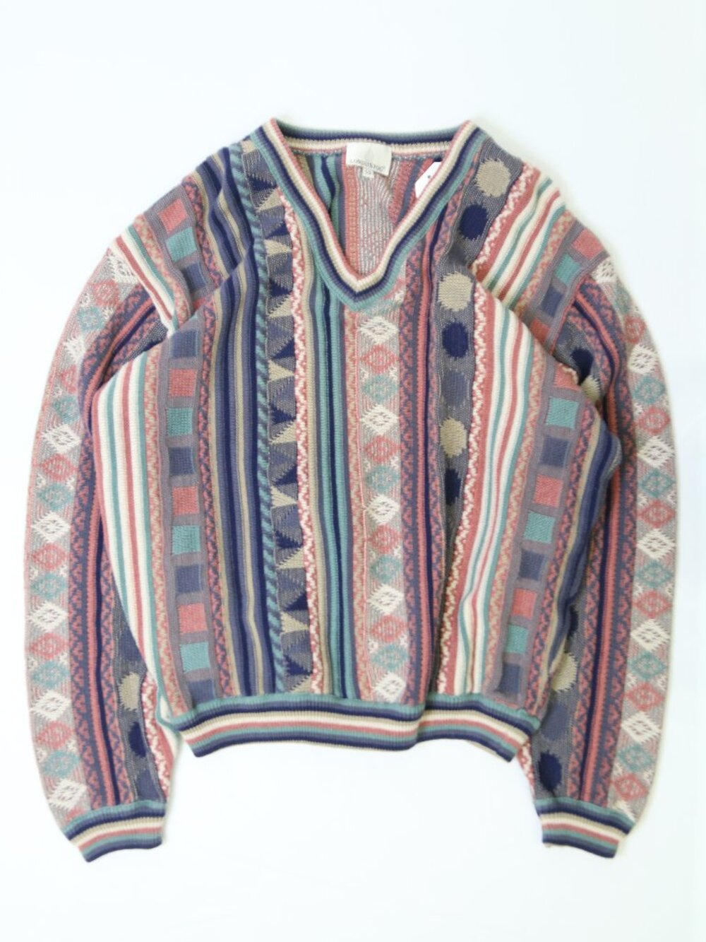 Men's Vintage London Fog Multicoloured Knit Sweater Size Large